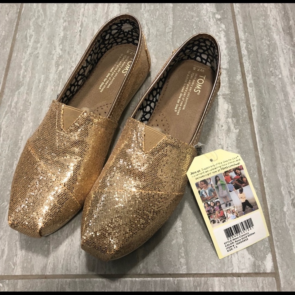 Toms rose gold glitter shoes